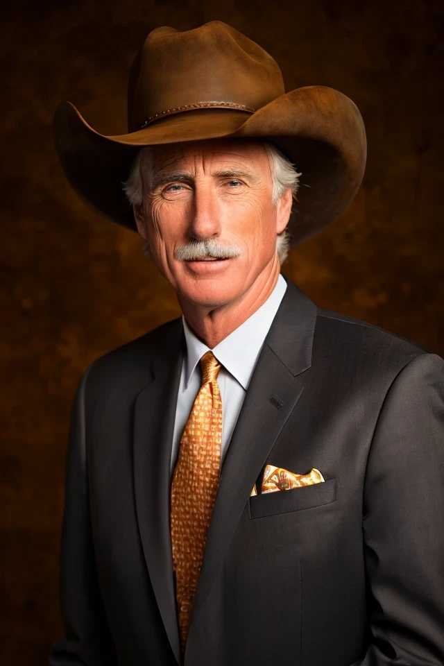 angus king <lora:senate_038_angus_king:0.65> , face closeup, face focus, shirt, formal, suit, collared shirt, white shirt, jacket,
Dressed in cowboy attire with a ten-gallon hat and cowboy boots, standing in front of a Western saloon, lasso or branding iron,
best quality, masterpiece, HDR, professional, studio quality, highres,