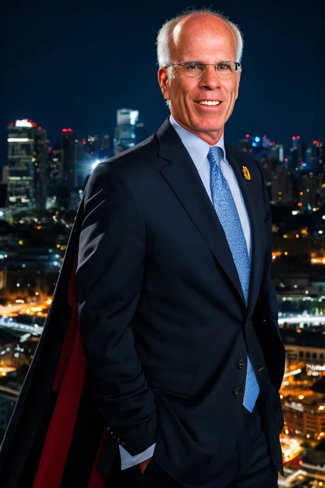 peter welch <lora:senate_090_peter_welch:0.65> , face closeup, face focus, shirt, formal, suit, collared shirt, white shirt, jacket,
Wearing a superhero costume with a giant "S" on the chest, flying above a city skyline with a cape flowing behind them,
best quality, masterpiece, HDR, professional, studio quality, highres,