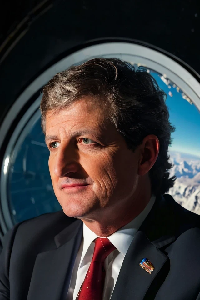 john kennedy <lora:senate_036_john_kennedy:0.65> face closeup, face focus, shirt, formal, suit, collared shirt, white shirt, jacket,
Wearing a classic astronaut suit, floating in space with Earth visible in the background,
best quality, masterpiece, HDR, professional, studio quality, highres,