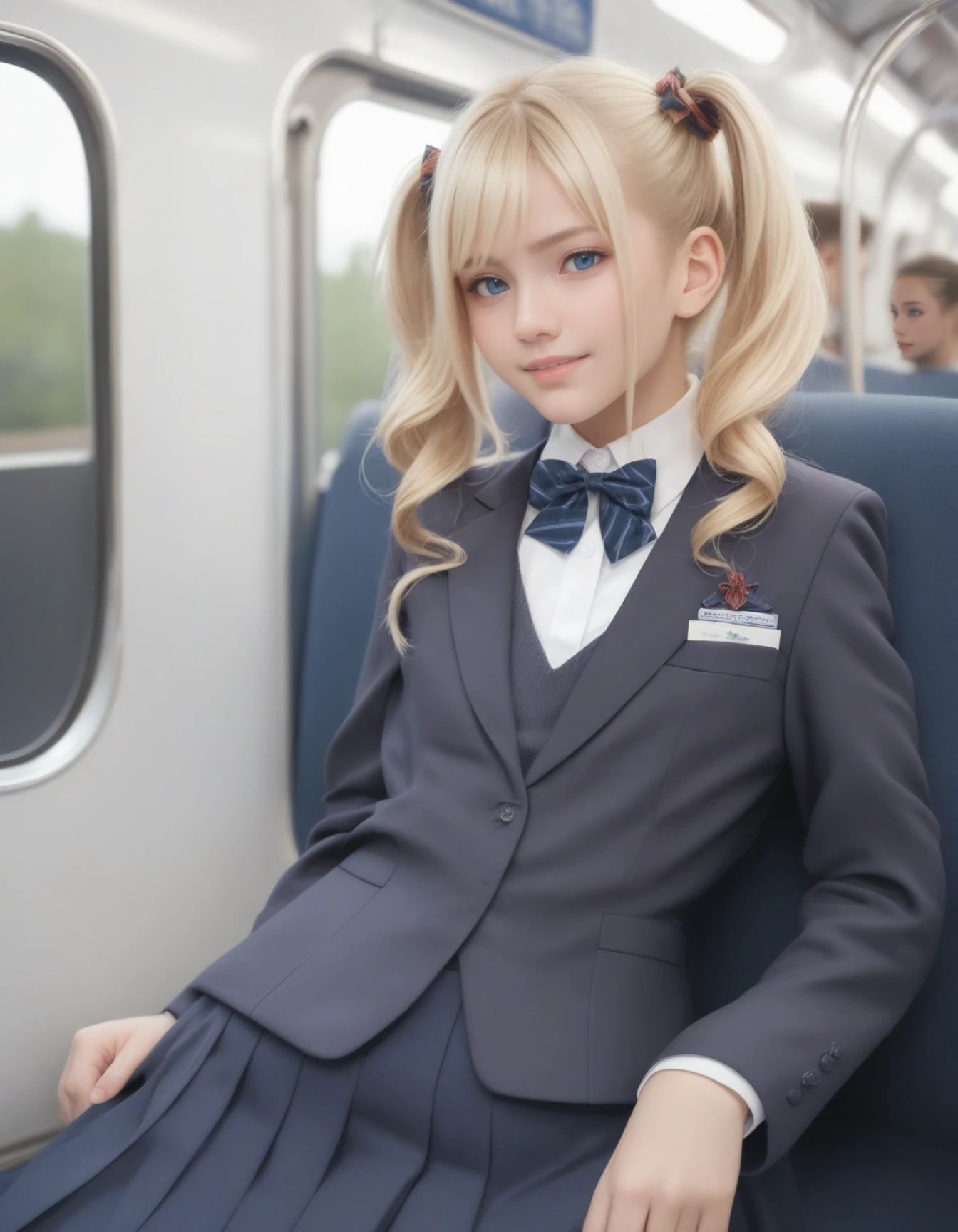 score_9, score_8_up, score_7_up, 1girl, solo,
(Best quality,masterpiece,absurdres:1.2),
(realistic:1.2),
(blonde hair:1.1), (blue eyes),
pigtail hair,
(flat chest:1.0),
slender,
(European:1.0),Clothing,
blazer school uniform,train interior,crowd,
leaning to the side,
(smile:0.6),