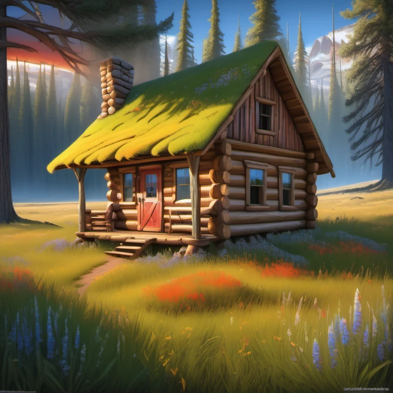 A sod-roofed cabin, its earthy exterior covered in grasses and wildflowers, camouflaged within a meadow., log_cabin, exterior, <lora:Wolvie_LogCabin_SDXL_v1.0e10:1>, colorful, saturated, textured, luminism, ultra highly detailed, 32k, fantastic realism, complex background, dynamic lighting, highly detailed, intricate, painting, masterpiece, best quality, high resolution, perfect composition, ultra sharp, perfect shadows, highly detailed, photorealistic, high realism, ultra highly detailed, 32k, fantastic realism, complex background, dynamic lighting, intricate details, textured