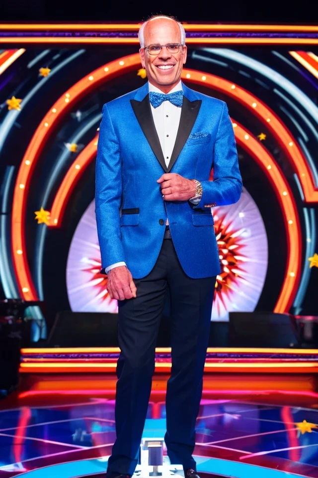 peter welch <lora:senate_090_peter_welch:0.65> , face closeup, face focus, shirt, formal, suit, collared shirt, white shirt, jacket,
Dressed in a flashy game show host outfit with a bow tie and sparkly jacket, standing on a game show set, spinning a large prize wheel,
best quality, masterpiece, HDR, professional, studio quality, highres,