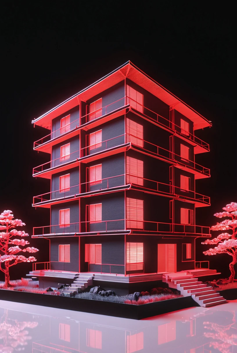 Digital japanese house, black wireframe of abstract house, vhs grain, red lighting, white reflections, CRT grain, white noise glitch, lineart, vectors
[reflections, vibrant lighting, realistic, high quality photo, 4k, hd,  7-RetroDigital, ]
<lora:xl_more_art-full_v1:0.3> <lora:add-detail-xl:0.4>  <lora:Retro Digital v1.0:1>