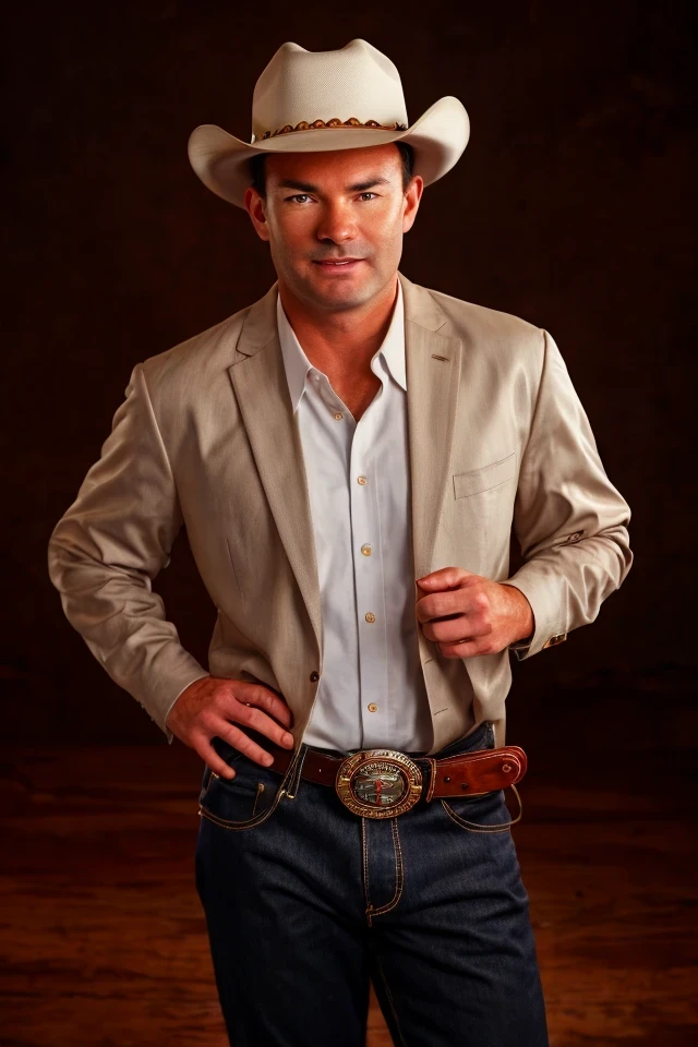 mike lee <lora:senate_087_mike_lee:0.65> , face closeup, face focus, shirt, formal, suit, collared shirt, white shirt, jacket,
Dressed in cowboy attire with a ten-gallon hat and cowboy boots, standing in front of a Western saloon, lasso or branding iron,
best quality, masterpiece, HDR, professional, studio quality, highres,
