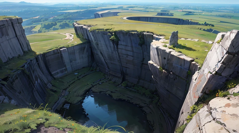 rocks, looking down off cliff, giant meadowland