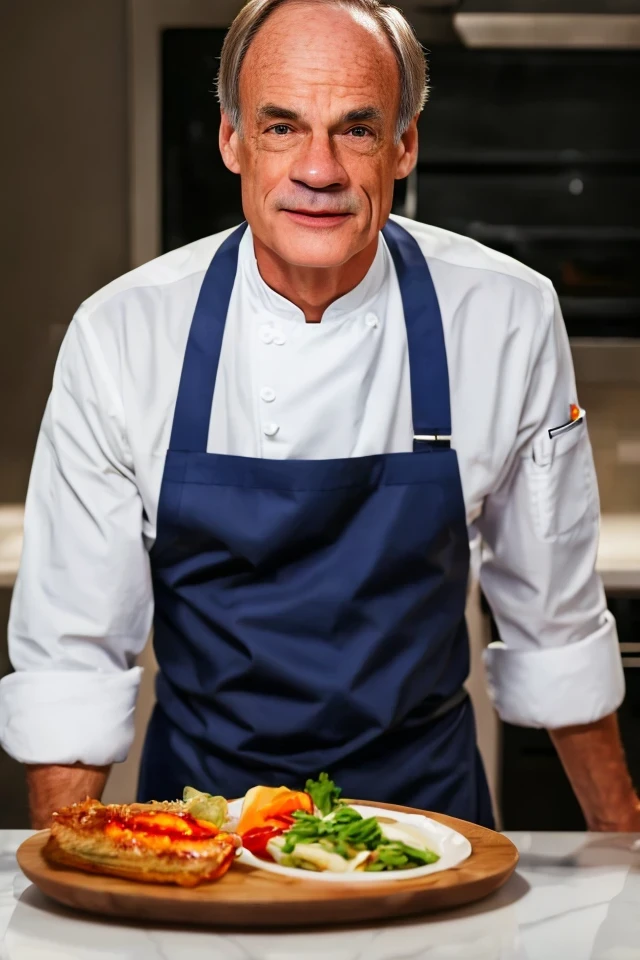 tom carper <lora:senate_015_tom_carper:0.65> , face closeup, face focus, shirt, formal, suit, collared shirt, white shirt, jacket,
wearing a chef hat and apron, with a kitchen in the background,
best quality, masterpiece, HDR, professional, studio quality, highres,