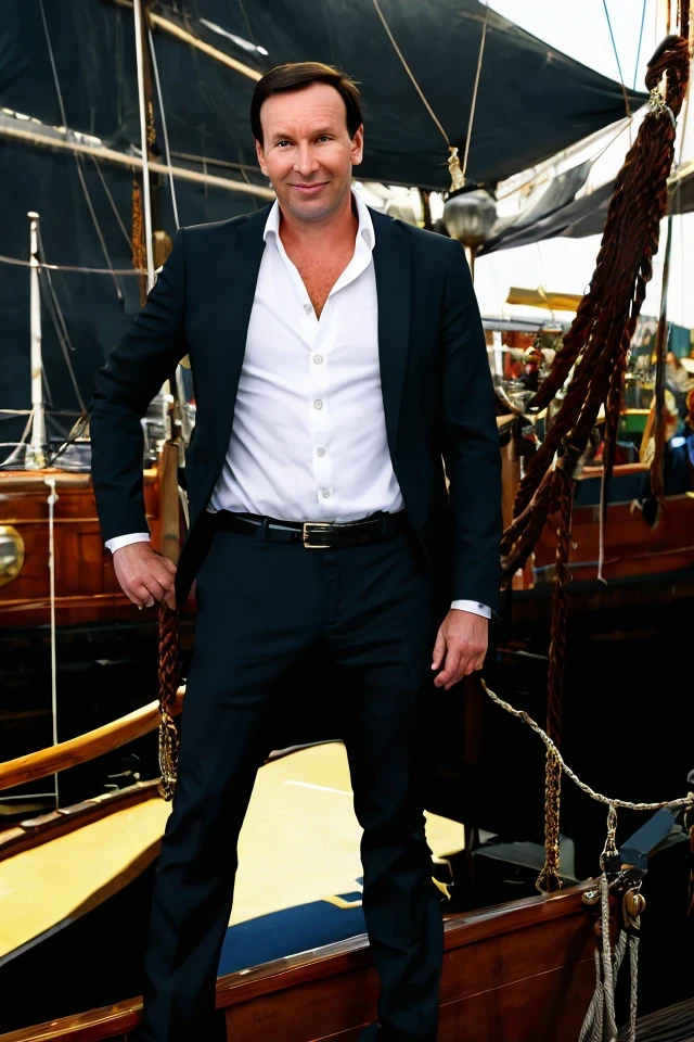 chris murphy <lora:senate_014_chris_murphy:0.65> , face closeup, face focus, shirt, formal, suit, collared shirt, white shirt, jacket,
Clad in a pirate outfit with an eyepatch, standing on a pirate ship with a Jolly Roger flag in the background, "Treasury Hunt",
best quality, masterpiece, HDR, professional, studio quality, highres,