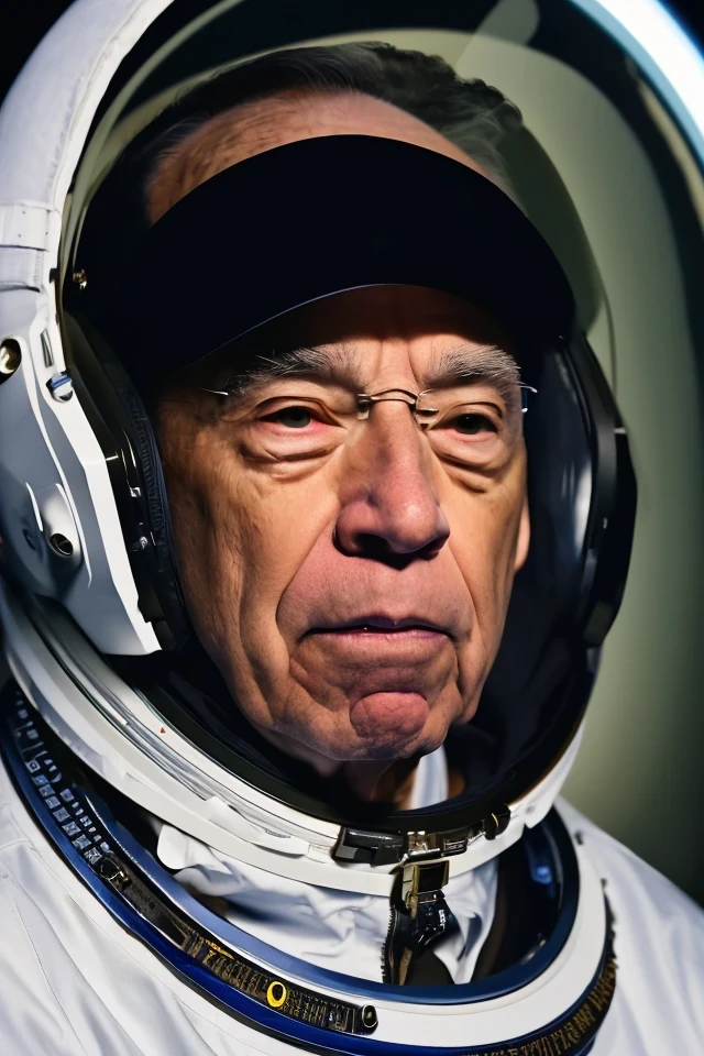 bob menendez <lora:senate_059_bob_menendez:0.65> , face closeup, face focus, shirt, formal, suit, collared shirt, white shirt, jacket,
Wearing a classic astronaut suit, floating in space with Earth visible in the background,
best quality, masterpiece, HDR, professional, studio quality, highres,
