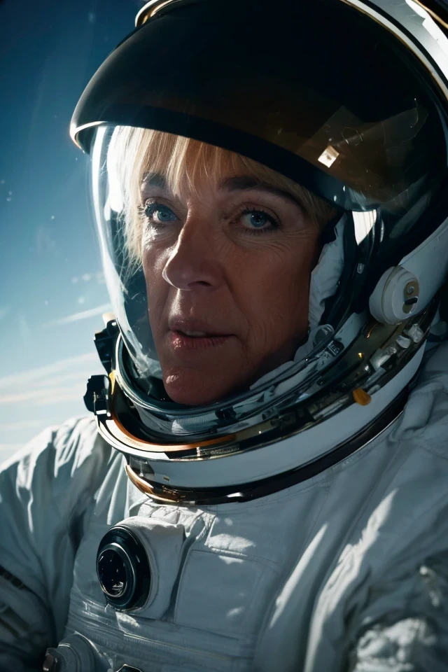 patty murray <lora:senate_093_patty_murray:0.65> , face closeup, face focus, shirt, formal, suit, collared shirt, white shirt, jacket,
Wearing a classic astronaut suit, floating in space with Earth visible in the background,
best quality, masterpiece, HDR, professional, studio quality, highres,