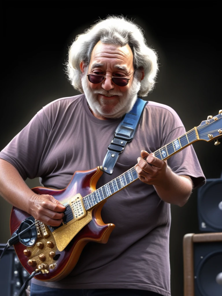 <lora:Wolvie_JerryGarcia_XLv1.0_r1:1> j3rrygarc1a, old_jerry, musician, psychedelic colors, playing guitar, masterpiece, best quality, high resolution, perfect composition, ultra sharp, perfect shadows, highly detailed, photorealistic, high realism, ultra highly detailed, 32k, fantastic realism, complex background, dynamic lighting, intricate details, textured