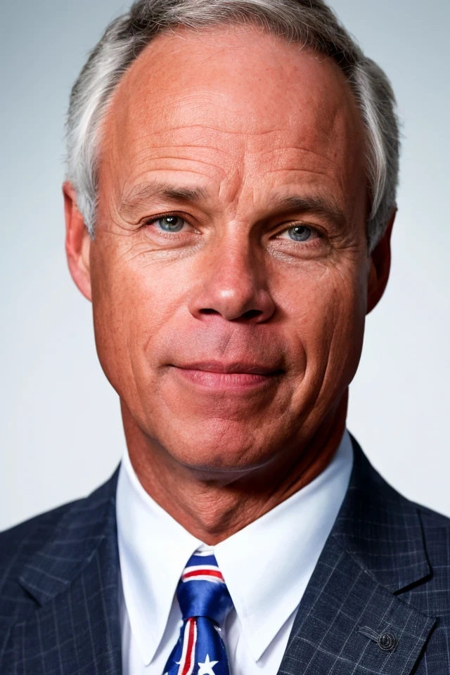 ron johnson <lora:senate_097_ron_johnson:0.65> , face closeup, face focus, shirt, formal, suit, collared shirt, white shirt, jacket,
American flag at background ,
best quality, masterpiece, HDR, professional, studio quality, highres,