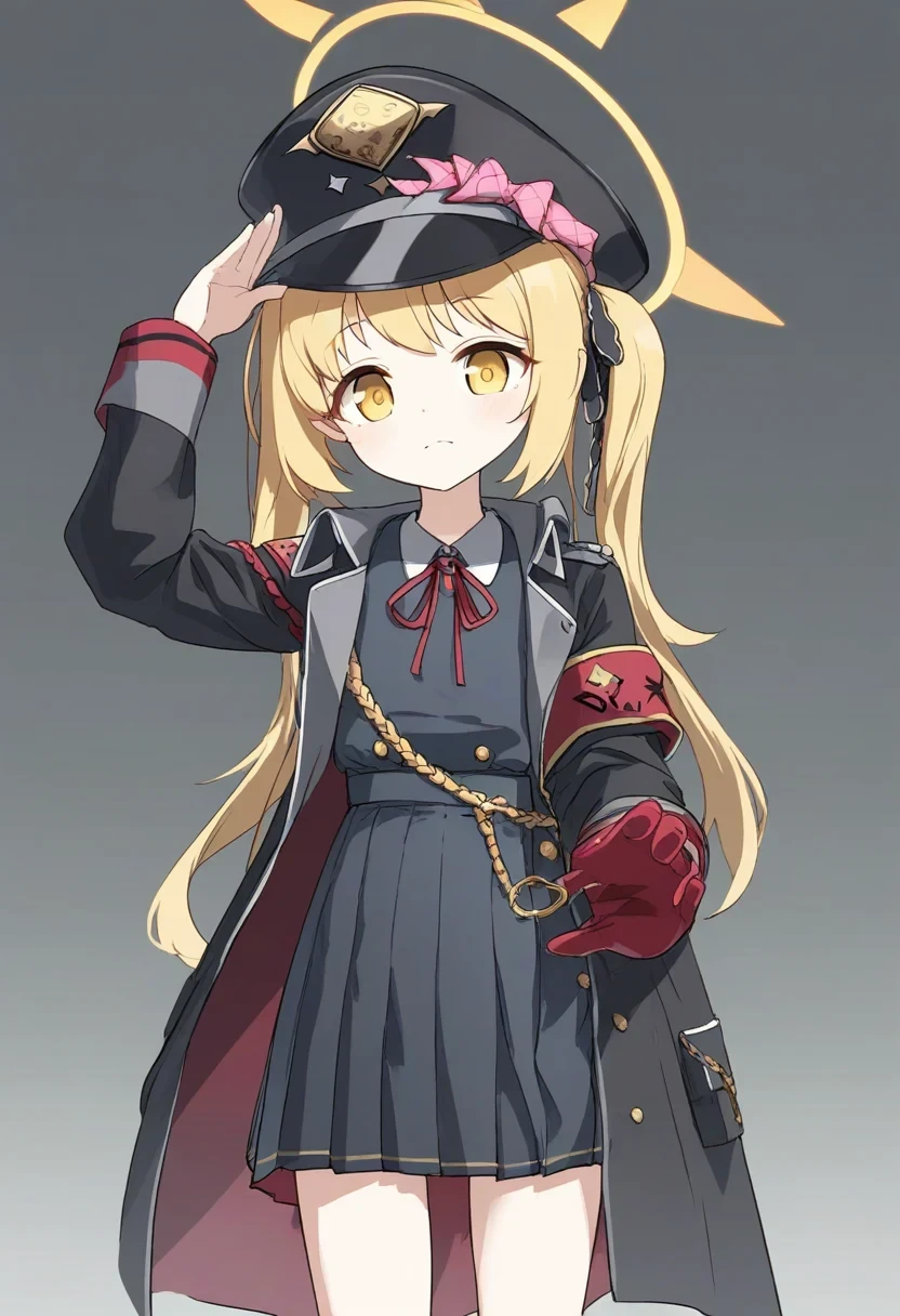 1girl, ibuki \(blue archive\), military uniform, hat, cowboy shot, halo, looking at viewer<lora:ibuki_xl_pony_v2:1>