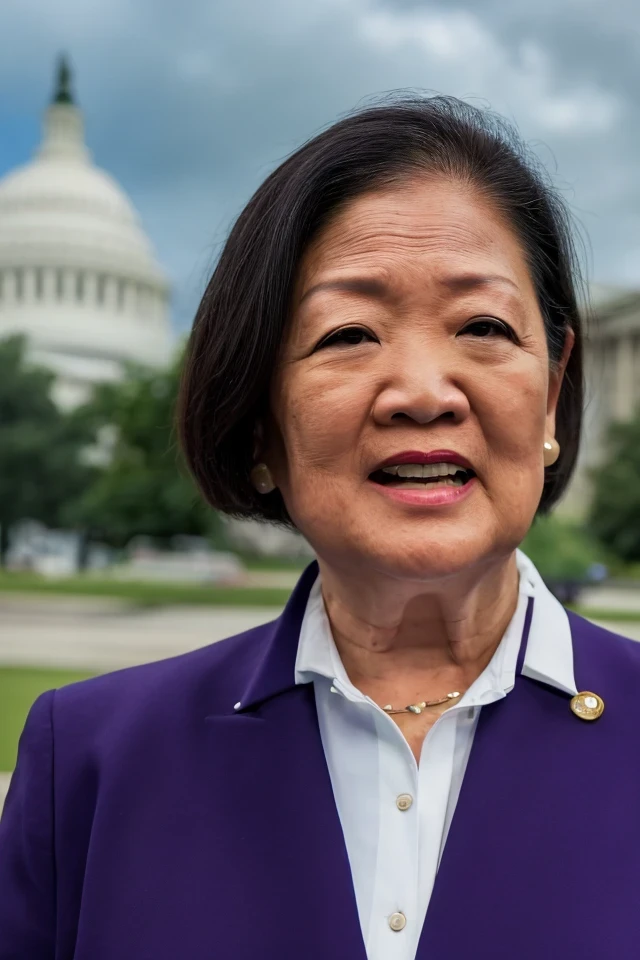 mazie hirono <lora:senate_022_mazie_hirono:0.65> , face closeup, face focus, shirt, formal, suit, collared shirt, white shirt, jacket,
capitol hill at background,
best quality, masterpiece, HDR, professional, studio quality, highres,