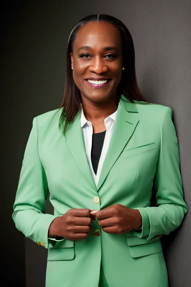 laphonza butler <lora:senate_010_laphonza_butler:0.65> , face closeup, face focus, shirt, formal, suit, collared shirt, white shirt, jacket,
green suit, dollars, money, bills, green banknotes flying,
best quality, masterpiece, HDR, professional, studio quality, highres,