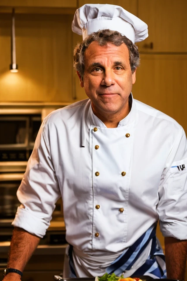 sherrod brown <lora:senate_069_sherrod_brown:0.65> , face closeup, face focus, shirt, formal, suit, collared shirt, white shirt, jacket,
wearing a chef hat and apron, with a kitchen in the background,
best quality, masterpiece, HDR, professional, studio quality, highres,