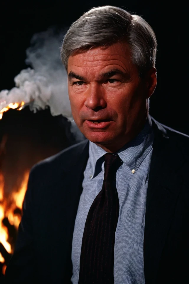 sheldon whitehouse <lora:senate_078_sheldon_whitehouse:0.65> , face closeup, face focus, shirt, formal, suit, collared shirt, white shirt, jacket,
explossion in the background, fire and smoke, movie poster,
best quality, masterpiece, HDR, professional, studio quality, highres,