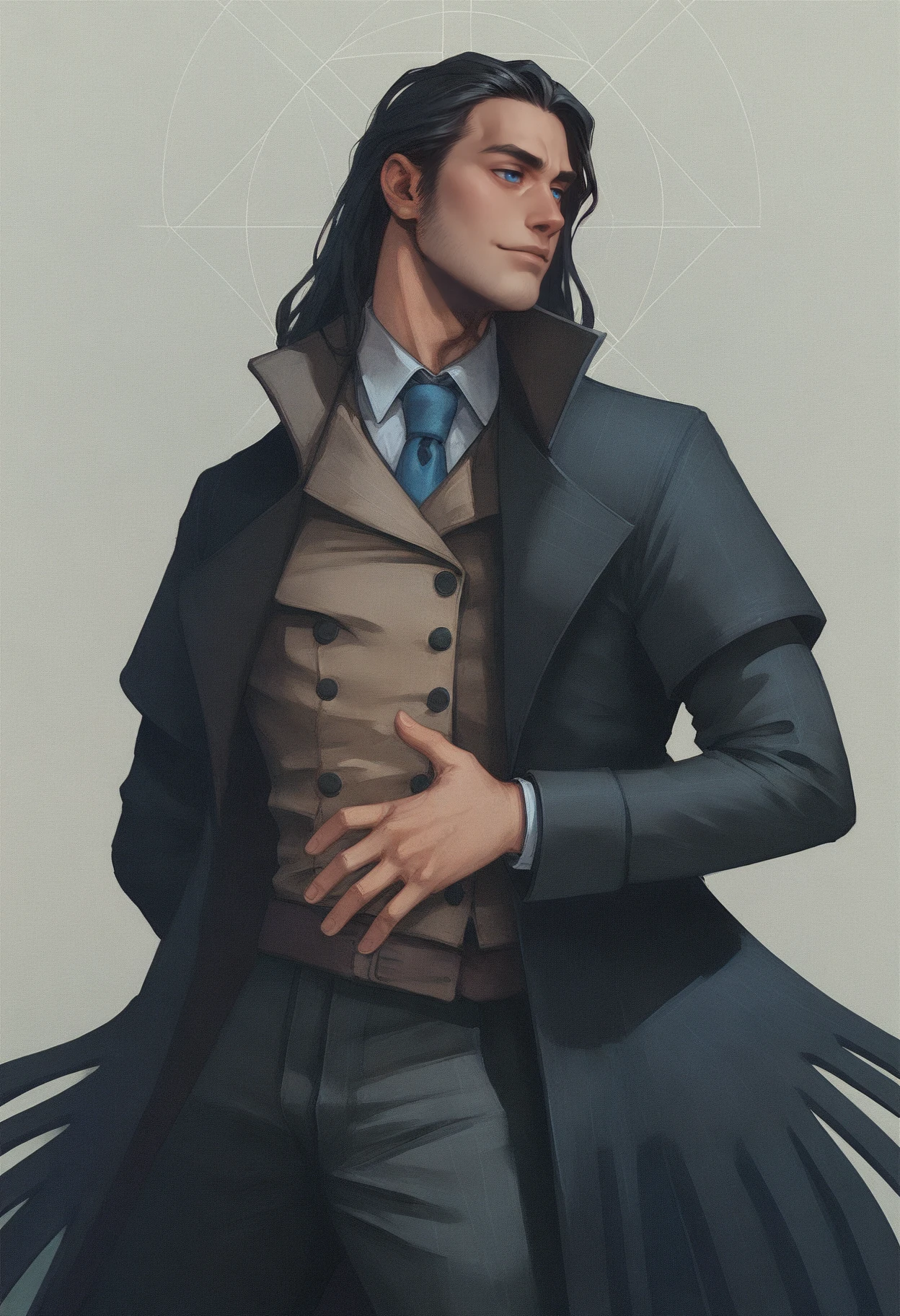 score_9_up, score_8_up, score_7_up, waxillium, (tasselled coat:1.2), 1boy, long black hair, blue eyes, necktie, <lora:Waxillium_Ladrian_-_Mistborn_Era_2_Pony:0.7>