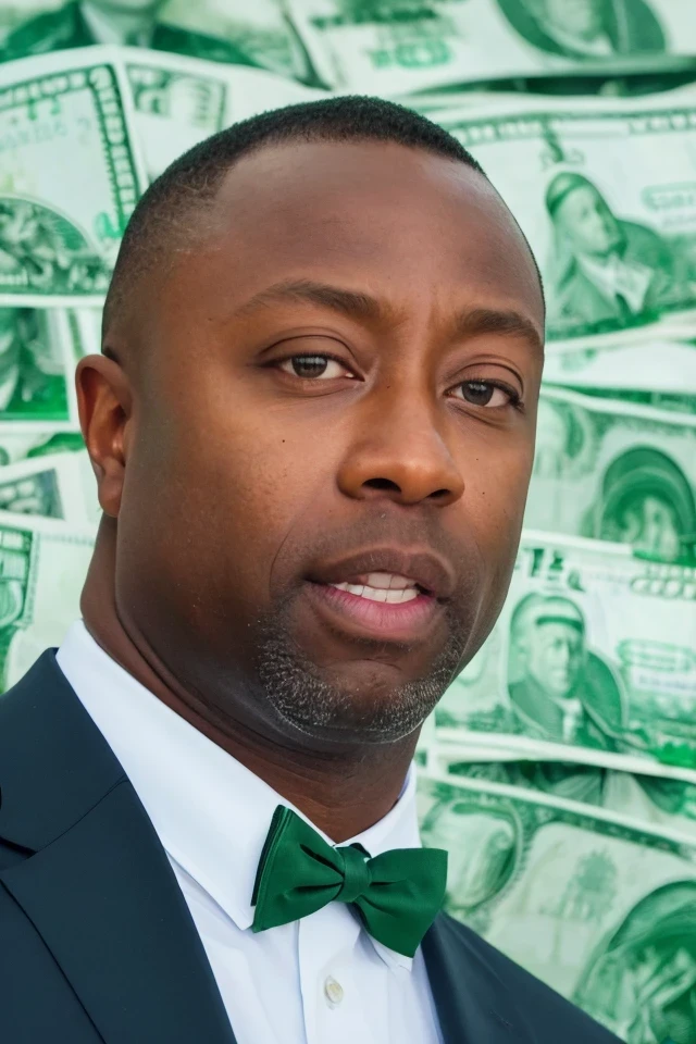 tim scott <lora:senate_080_tim_scott:0.65> , face closeup, face focus, shirt, formal, suit, collared shirt, white shirt, jacket,
green suit, dollars, money, bills, green banknotes flying,
best quality, masterpiece, HDR, professional, studio quality, highres,