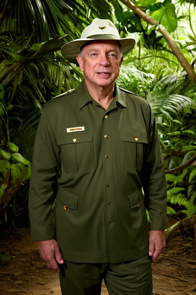 dick durbin <lora:senate_025_dick_durbin:0.65> , face closeup, face focus, shirt, formal, suit, collared shirt, white shirt, jacket,
Wearing a safari outfit with pith helmet, standing in a jungle setting,
best quality, masterpiece, HDR, professional, studio quality, highres,