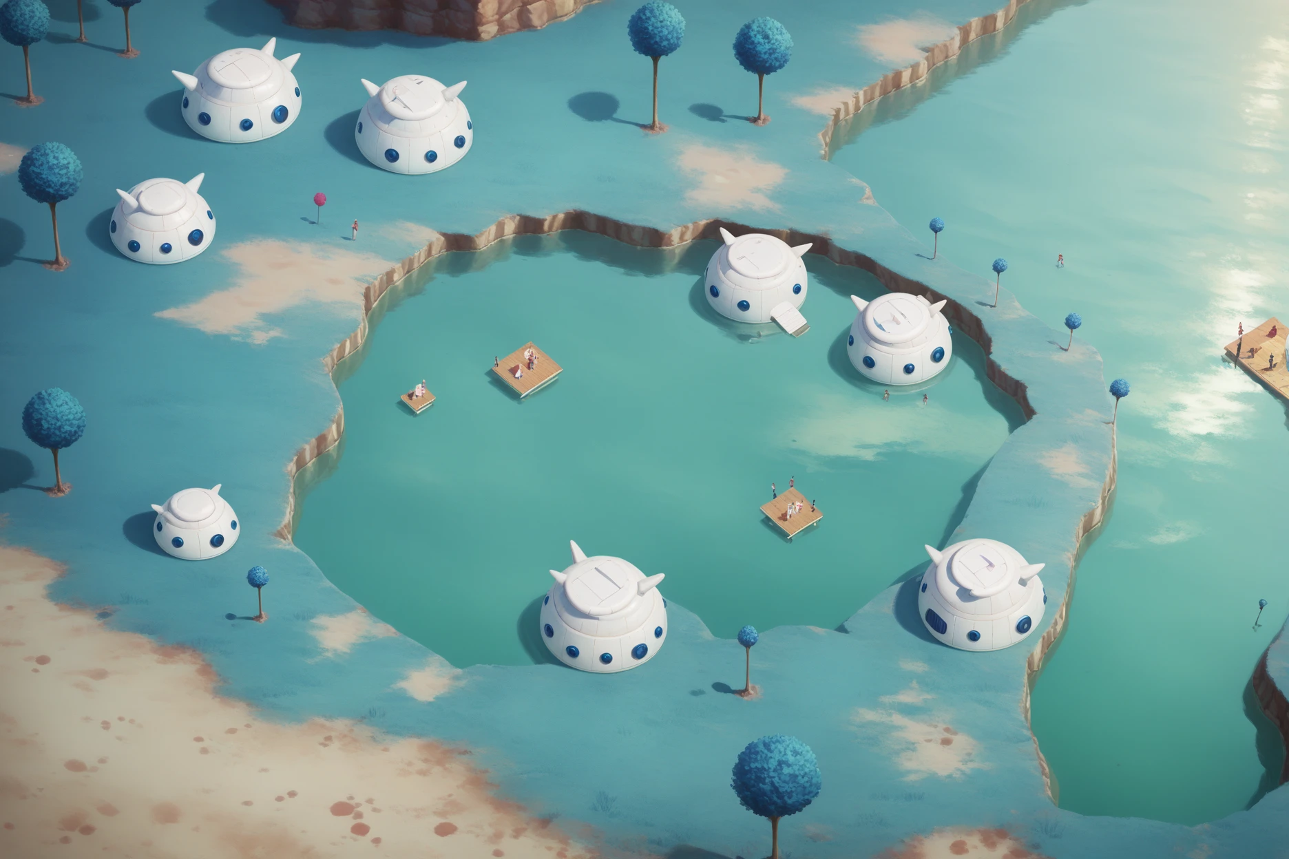 score_9, score_8_up, score_7_up, score_6_up,namek,scenery,realistic, village,building,blue grass, tree,green water, (from above:0.6),table,crops <lora:NamekPony:1.1>