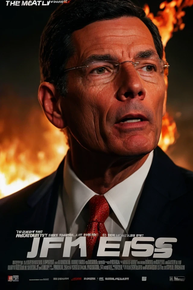 john barrasso <lora:senate_099_john_barrasso:0.65> , face closeup, face focus, shirt, formal, suit, collared shirt, white shirt, jacket,
explossion in the background, fire and smoke, movie poster,
best quality, masterpiece, HDR, professional, studio quality, highres,