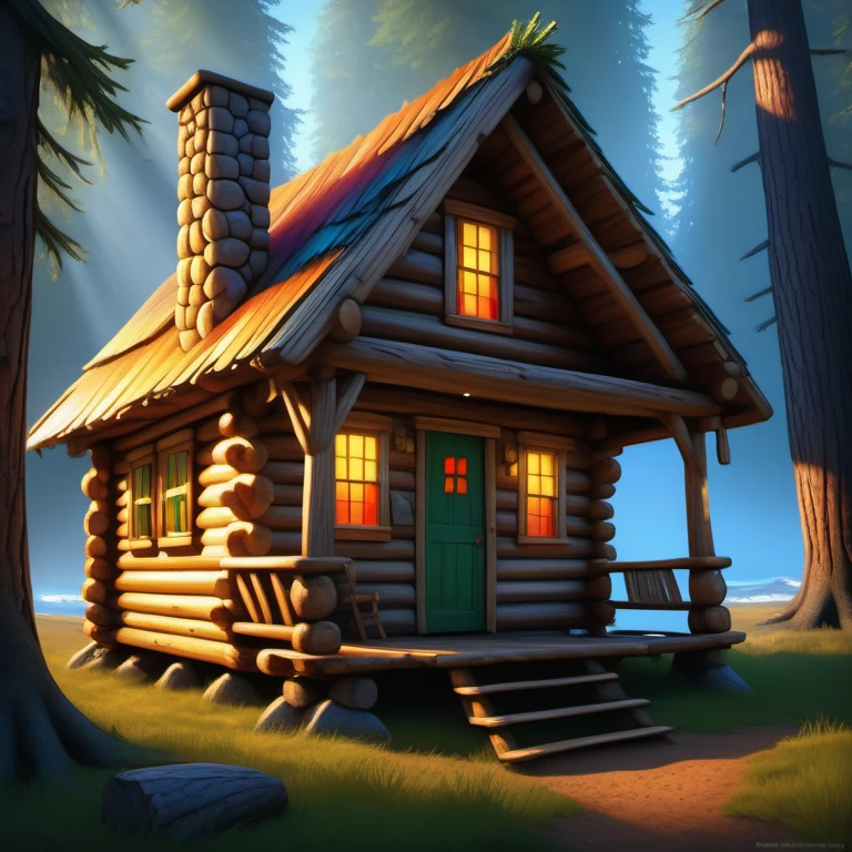 A timber-framed cabin with a cedar shingle roof, the scent of pine wafting from the woodwork., log_cabin, exterior, <lora:Wolvie_LogCabin_SDXL_v1.1:1>, colorful, saturated, textured, luminism, ultra highly detailed, 32k, fantastic realism, complex background, dynamic lighting, highly detailed, intricate, painting, masterpiece, best quality, high resolution, perfect composition, ultra sharp, perfect shadows, highly detailed, photorealistic, high realism, ultra highly detailed, 32k, fantastic realism, complex background, dynamic lighting, intricate details, textured