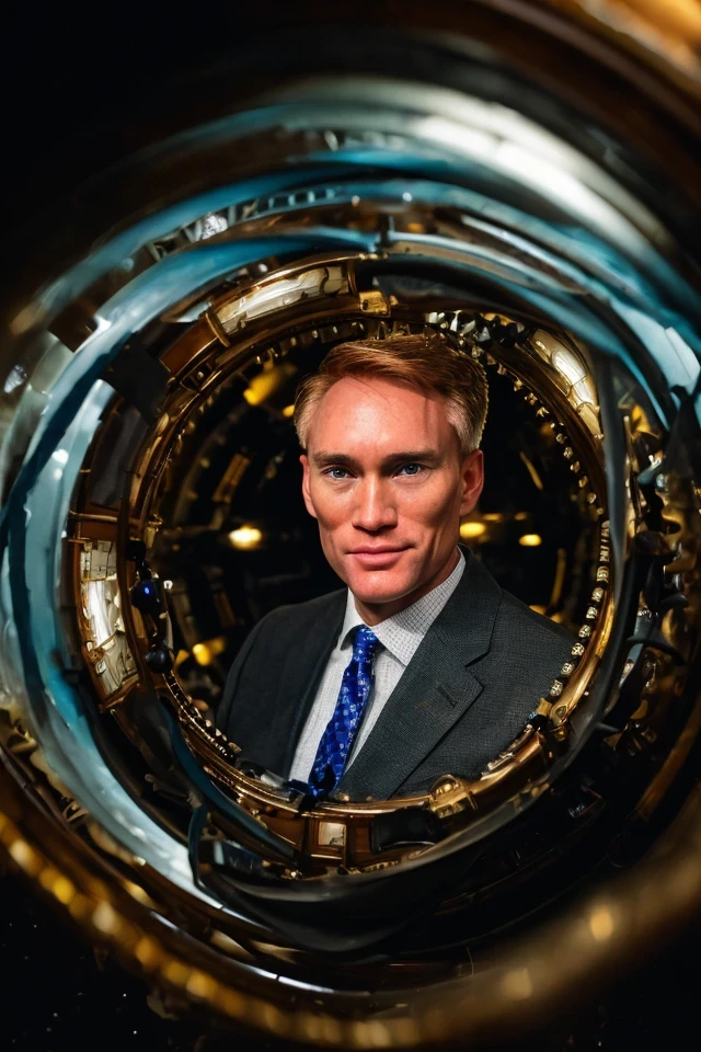 james lankford <lora:senate_071_james_lankford:0.65> , face closeup, face focus, shirt, formal, suit, collared shirt, white shirt, jacket,
Dressed in a steampunk outfit,large clock or time machine device, set against a backdrop of a swirling vortex,
best quality, masterpiece, HDR, professional, studio quality, highres,
