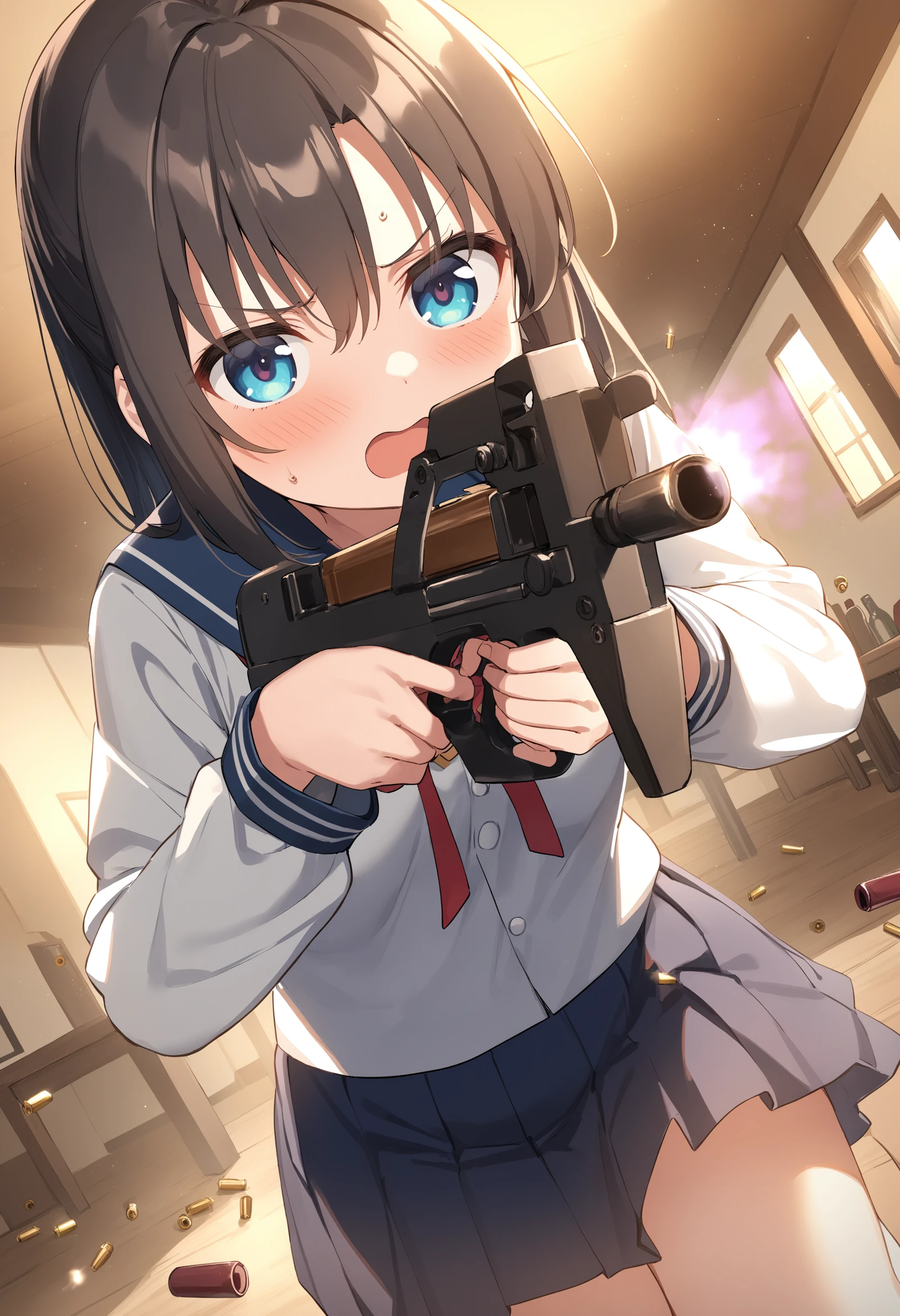 1girl,sincos, ningen mame, toosaka asagi,solo,medium breasts,school uniform,
P90, weapon, submachine gun, holding gun,firing, shell casing, muzzle flash, casing ejection, bullet, aiming, <lora:P90_XL_v1:0.7>
dutch angle, fisheye lens, looking at viewer, disappointed, winery, open mouth,
best quality, very aesthetic, absurdres,