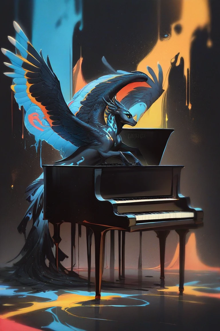 score_9, score_8_up, score_7_up, score_6_up, score_5_up, DonMP41n717Bl4ckXL black paint, vibrant colors, piano, winged embellishments,voice commands, basketweave, iridescent, rating_safe, <lora:DonMP41n717Bl4ckXL-pony:0.8>