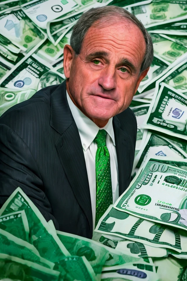 jim risch <lora:senate_024_jim_risch:0.65> , face closeup, face focus, shirt, formal, suit, collared shirt, white shirt, jacket,
green suit, dollars, money, bills, green banknotes flying,
best quality, masterpiece, HDR, professional, studio quality, highres,