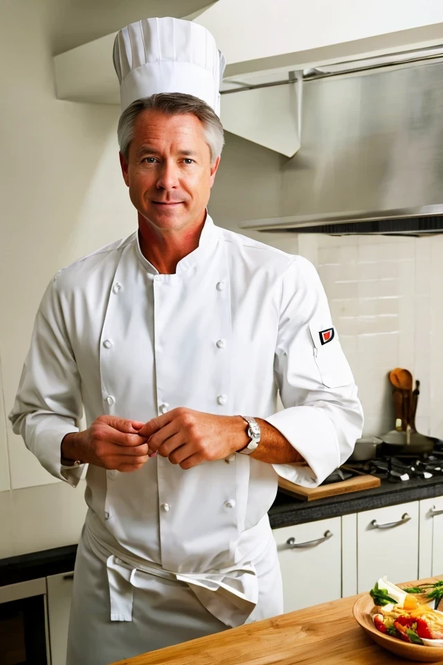 roger marshall <lora:senate_032_roger_marshall:0.65> , face closeup, face focus, shirt, formal, suit, collared shirt, white shirt, jacket,
wearing a chef hat and apron, with a kitchen in the background,
best quality, masterpiece, HDR, professional, studio quality, highres,