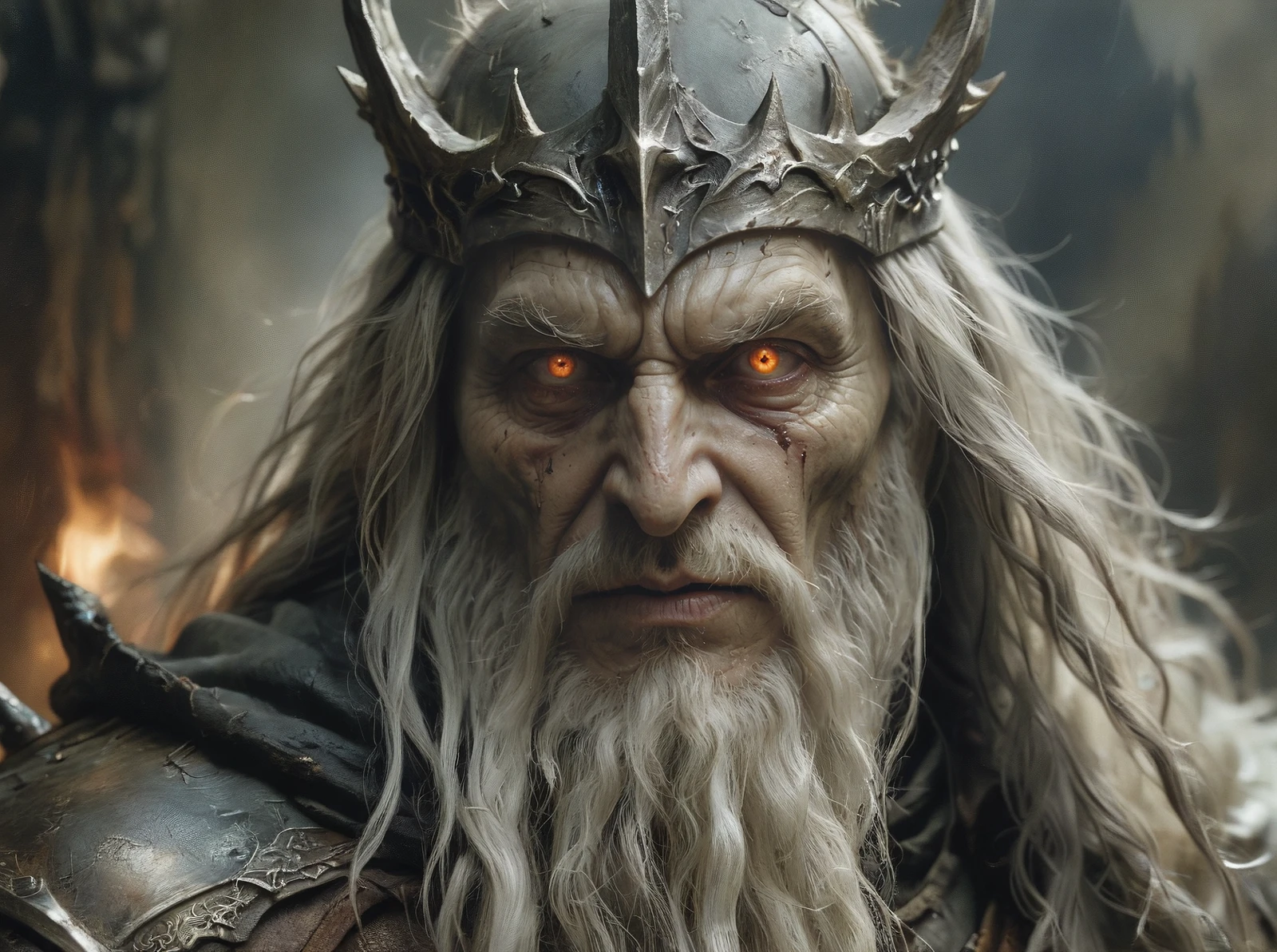 Close Up shot of the Witch King from The Lord of the Rings, Low saturation color photography, vintage, grunge, top light, masterful painting in the style of Anders Zorn | Marco Mazzoni | Yuri Ivanovich, Todd McFarlane, Aleksi Briclot, oil on canvas