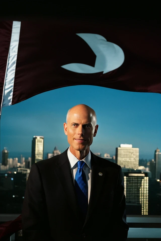 rick scott <lora:senate_018_rick_scott:0.65> , face closeup, face focus, shirt, formal, suit, collared shirt, white shirt, jacket,
Wearing a superhero costume with a giant "S" on the chest, flying above a city skyline with a cape flowing behind them,
best quality, masterpiece, HDR, professional, studio quality, highres,
