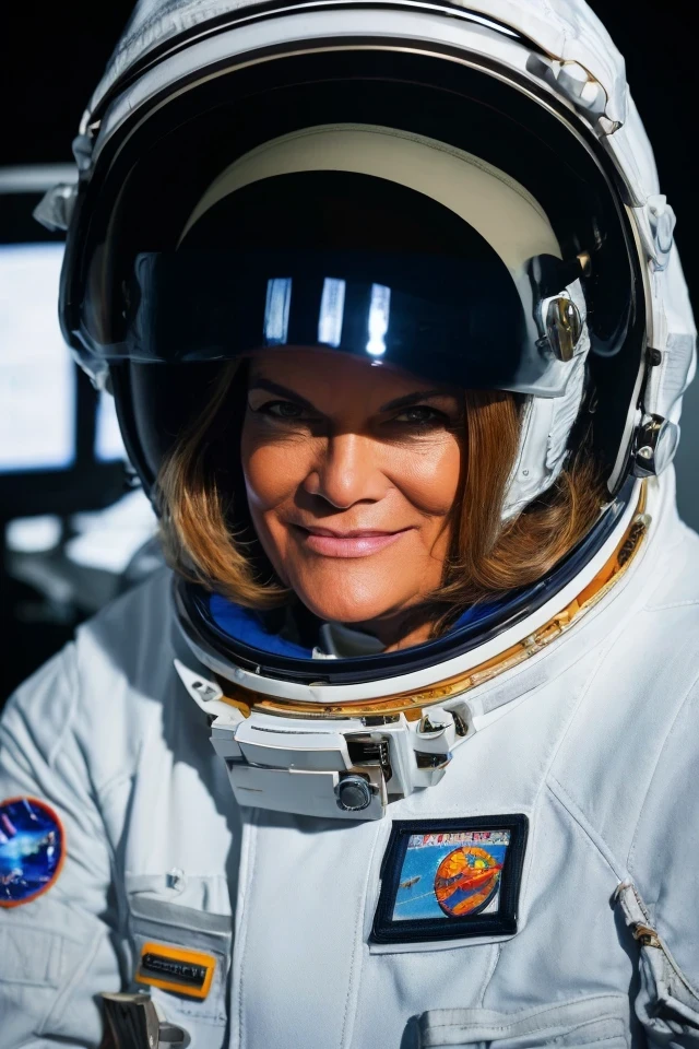 woman wearing a space suit at a the kennedy space force center <lora:gtm_only_e04_v01:0.95>, best quality, high quality, high-definition, extremely detailed, High detail RAW color photo professional, textured skin, goosebumps, bright eyes