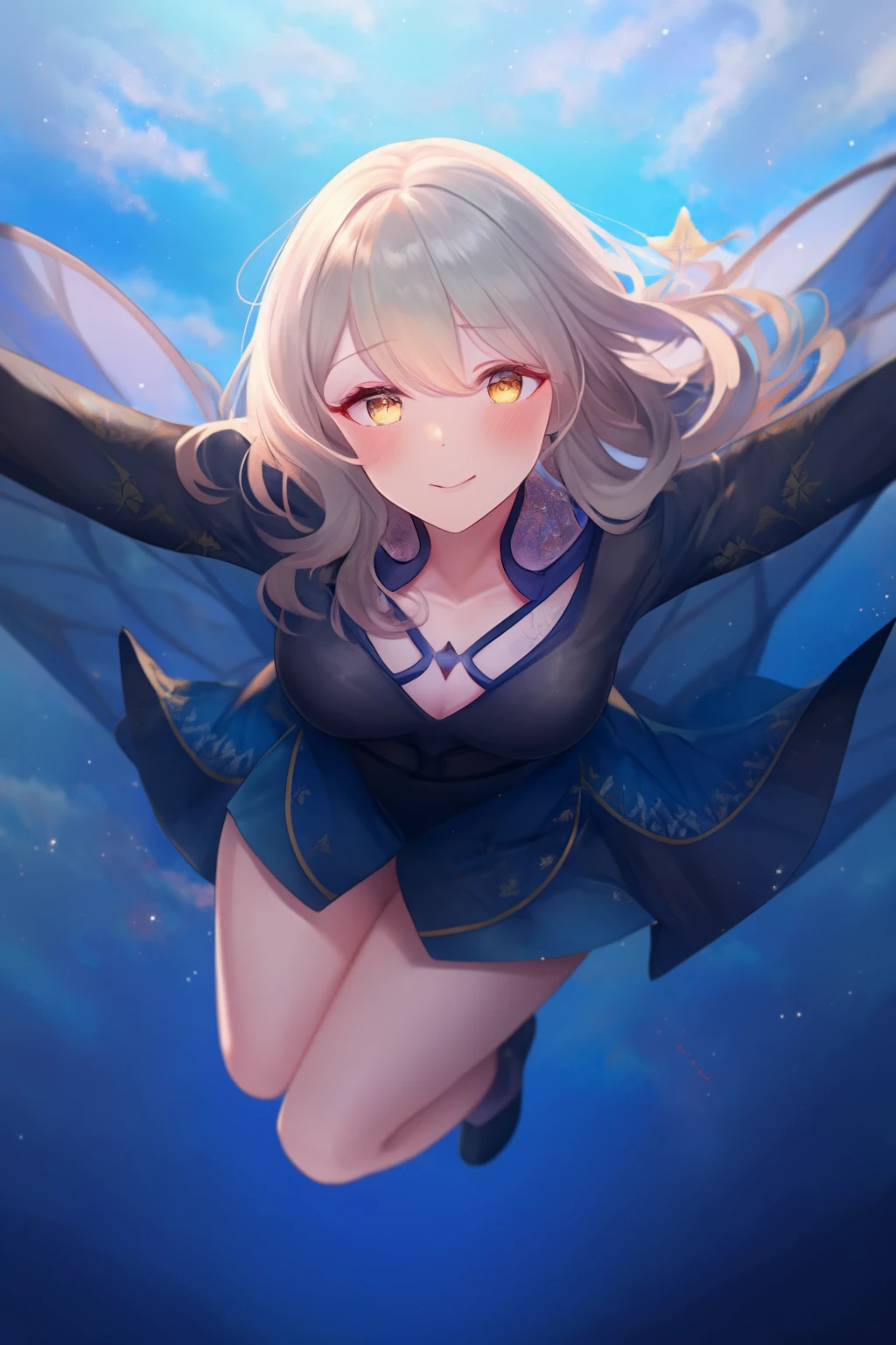extremely aesthetic, best quality, newest, 1girl, solo, looking at viewer, blush, light smile, flying,