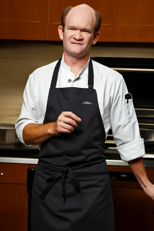 chris co(:0)ons <lora:senate_016_chris_c00ns:0.65>, face closeup, face focus, shirt, formal, suit, collared shirt, white shirt, jacket,
wearing a chef hat and apron, with a kitchen in the background,
best quality, masterpiece, HDR, professional, studio quality, highres,