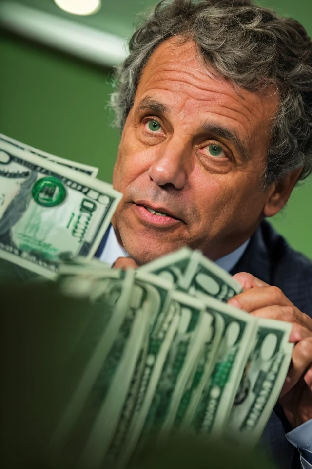 sherrod brown <lora:senate_069_sherrod_brown:0.65> , face closeup, face focus, shirt, formal, suit, collared shirt, white shirt, jacket,
green suit, dollars, money, bills, green banknotes flying,
best quality, masterpiece, HDR, professional, studio quality, highres,