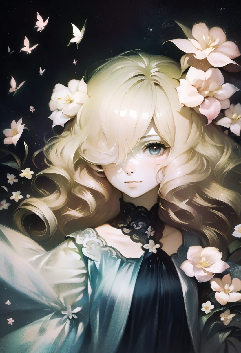 score_9, score_8_up, score_7_up, score_6_up, <lora:banpaiakiraXL_P6_lokr_V4236:0.95>  Maximalism artstyle,neon theme,ð,suprematism,beautiful detailed flower,hyper detailed,flower,hyper quality,flower and hair is same color,beautifuly color,face,her hair is becoming flower, flower,hair,flower,butterfly,,1girlkawaii,,high details, high quality,back light,hair and clothes is flower,upper body ,high quality,hair with body ,webbed dress, upper body, flower leg,body with flower,    flower with clothes , dress with flower, light particles,black background,  Hair with flower,small breast with flower,floating hair with flower,floating1girl,small breast,  marbling with hair and clothes, looking at viewer,original,arm down, paper cutting, black background, flower forground,  hair with flower,highres, hair with  flower,hair with flower ,hair,  wavy hair ,diffusion lighting, abstract,Butterfly with  body,   flower with hair, her hair is flower,big top sleeves, floating, [[hair over one eye]],dark