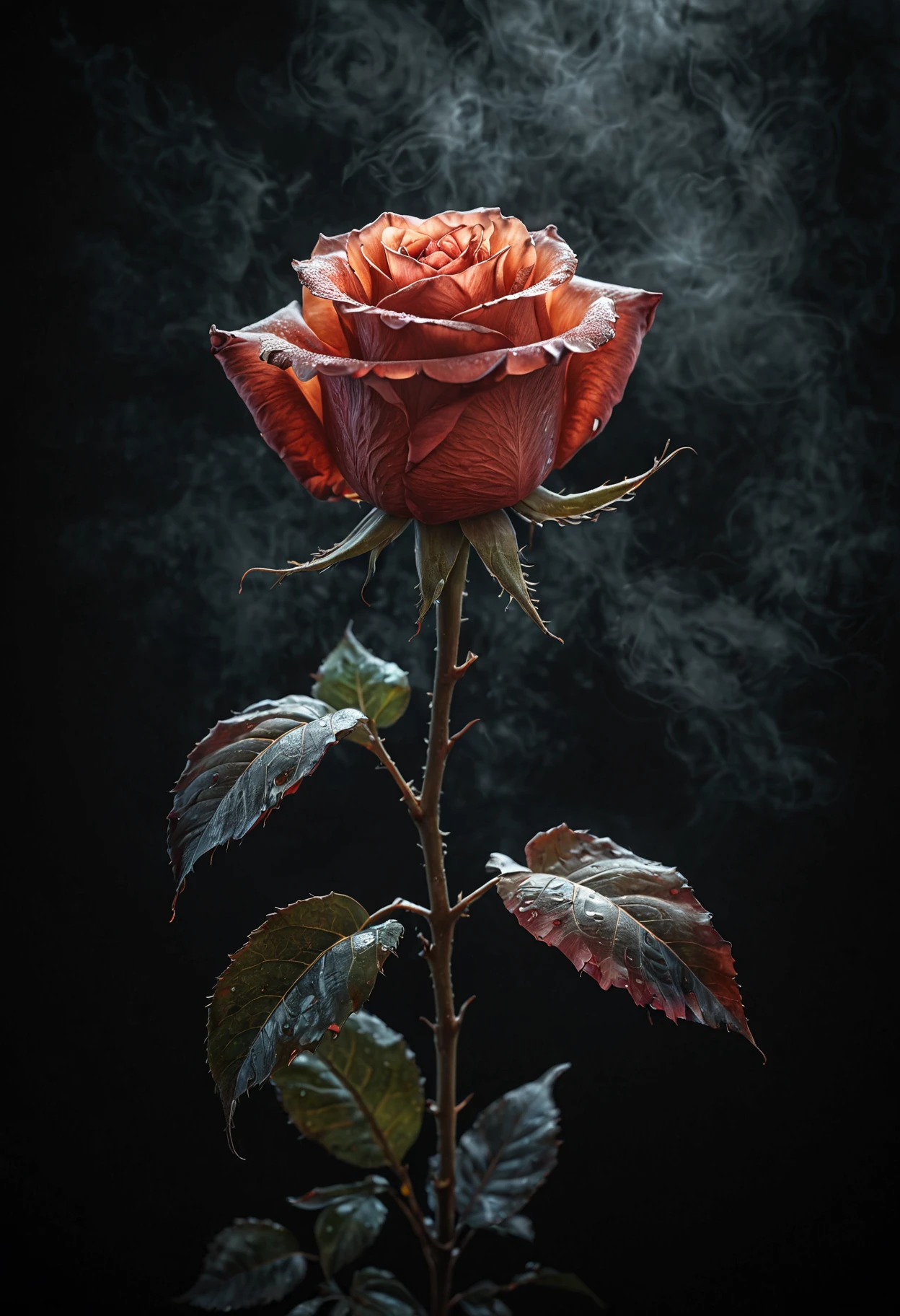 Ultra realistic color pencil drawing of a red glowing rose, softly illuminating a dark room.
BREAK
Deep dark intense brown misty background, Dark theme, dynamic lighting, (soft shadows), (soft focus), (photo realistic), extreme details, uhd, 8k