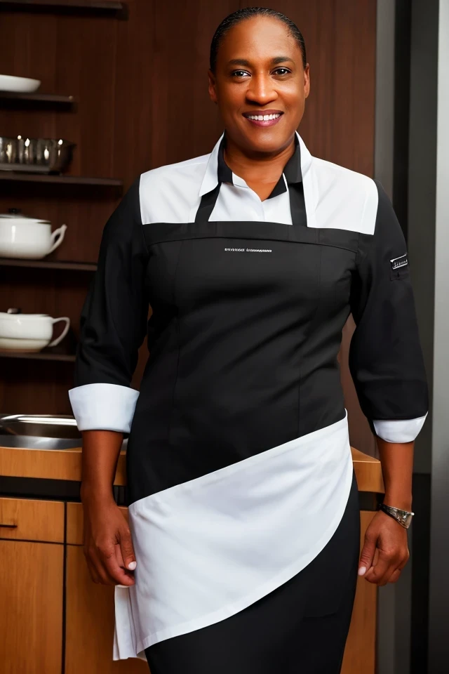 laphonza butler <lora:senate_010_laphonza_butler:0.65> , face closeup, face focus, shirt, formal, suit, collared shirt, white shirt, jacket,
wearing a chef hat and apron, with a kitchen in the background,
best quality, masterpiece, HDR, professional, studio quality, highres,