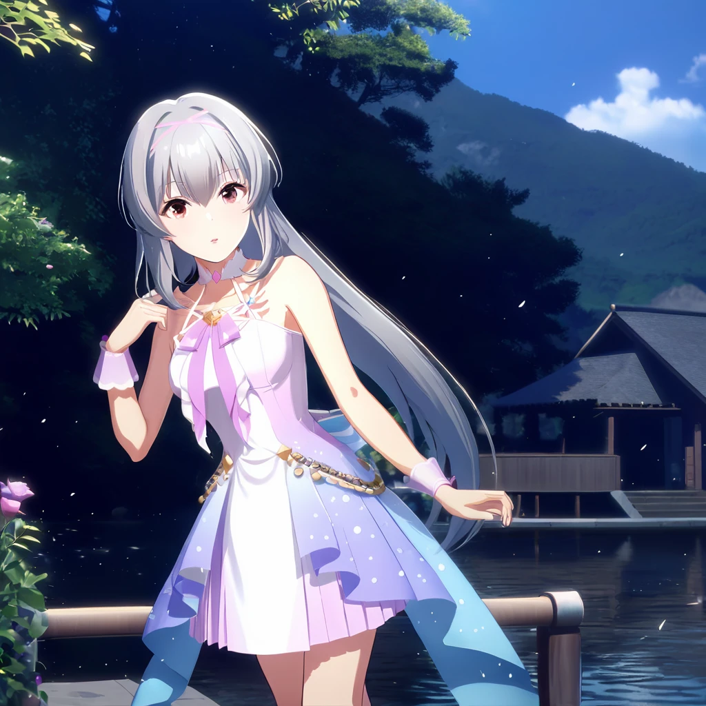 [high quality, best quality], cinematic,1girl,tendorui,TRui idolcostume,ooking at viewer,outdoor,   <lora:TRUI-10:0.8>