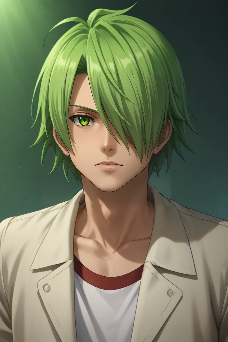 score_9, score_8_up, score_7_up, source_anime, , (realistic:0.6), , , , 1boy, solo, male focus, <lora:lubbock_akame_ga_kill_pony:0.74>, lubbock_akame_ga_kill, green hair, green eyes, short hair, hair over one eye, , convict costume, science fiction soft science fiction, , <lora:sdxl_lightning_8step_lora:1>