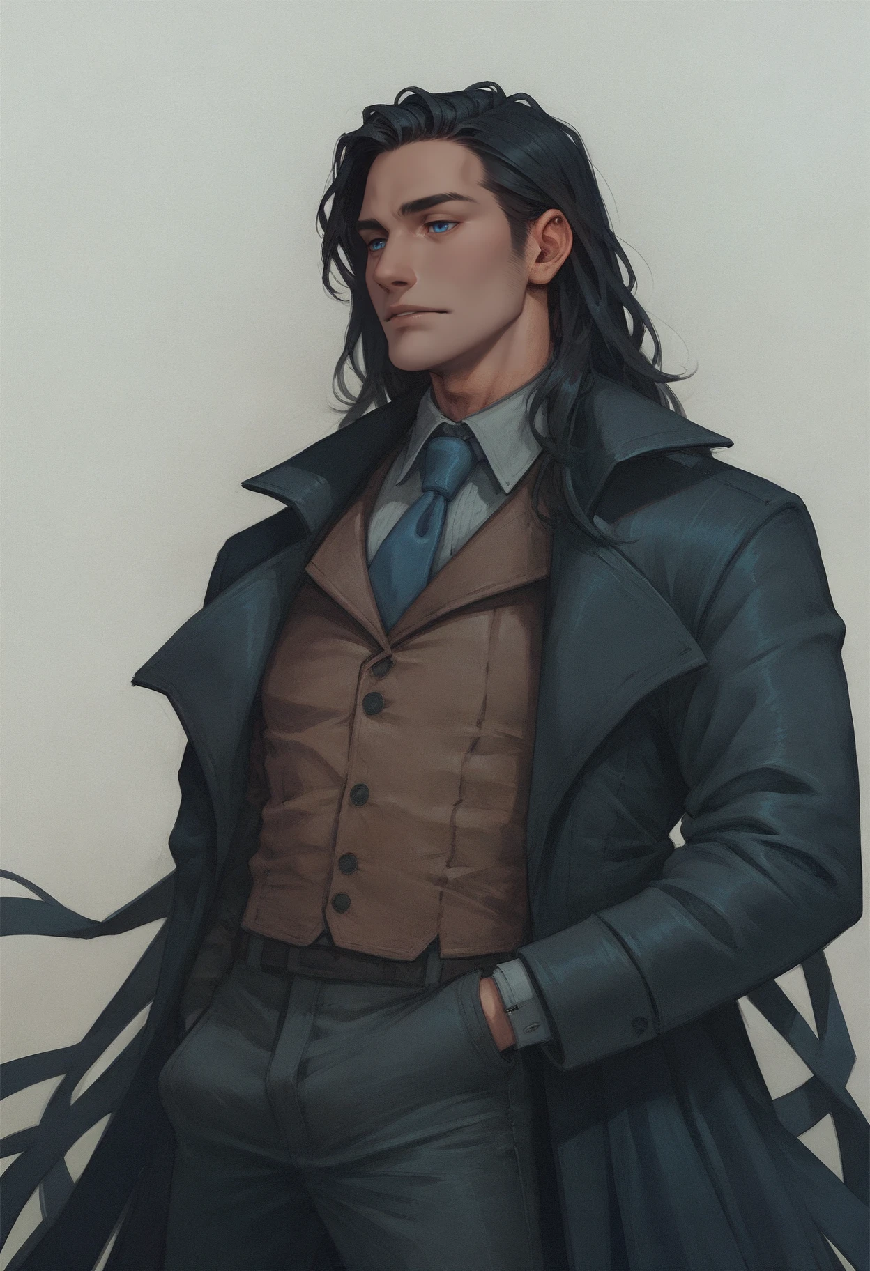 (score_9_up, score_8_up:1.2), score_7_up, waxillium, (tasselled coat:1), 1boy, (long black hair), blue eyes, necktie, <lora:Waxillium_Ladrian_-_Mistborn_Era_2_Pony:0.6>