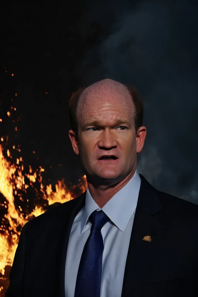 chris co(:0)ons <lora:senate_016_chris_c00ns:0.65>, face closeup, face focus, shirt, formal, suit, collared shirt, white shirt, jacket,
explossion in the background, fire and smoke, poster,
best quality, masterpiece, HDR, professional, studio quality, highres,