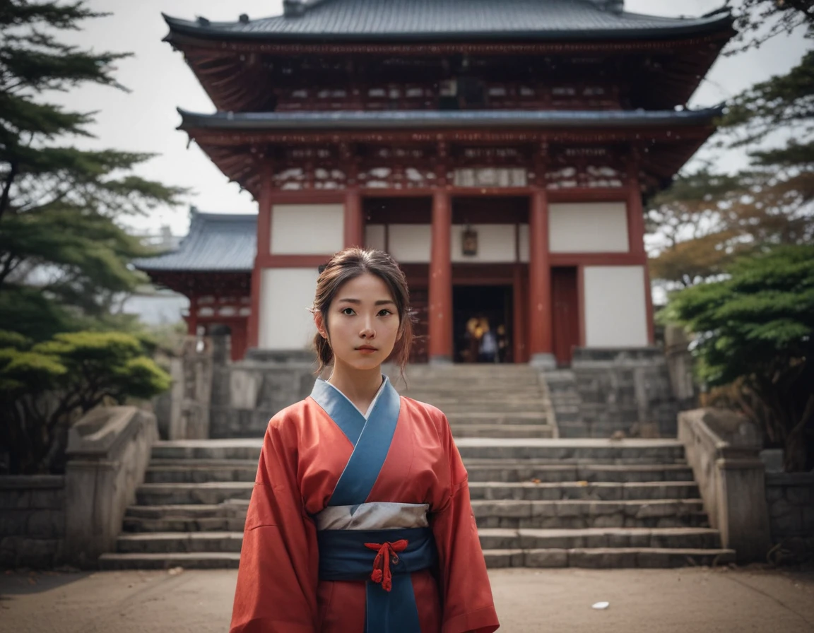 cinematic still japan2019 a girl in front of temple and torri . emotional, harmonious, vignette, 4k epic detailed, shot on kodak, 35mm photo, sharp focus, high budget, cinemascope, moody, epic, gorgeous, film grain, grainy, japan2019 a girl in front of temple and torri, cinematic, dramatic ambient light, detailed, vibrant colors, sharp focus, highly refined, complex, magical composition, elegant, innocent, fine detail, full color, inspired, still, dynamic, rich deep vivid, intricate, beautiful, enhanced, symmetry, creative, thought determined, clear, coherent, artistic, perfect