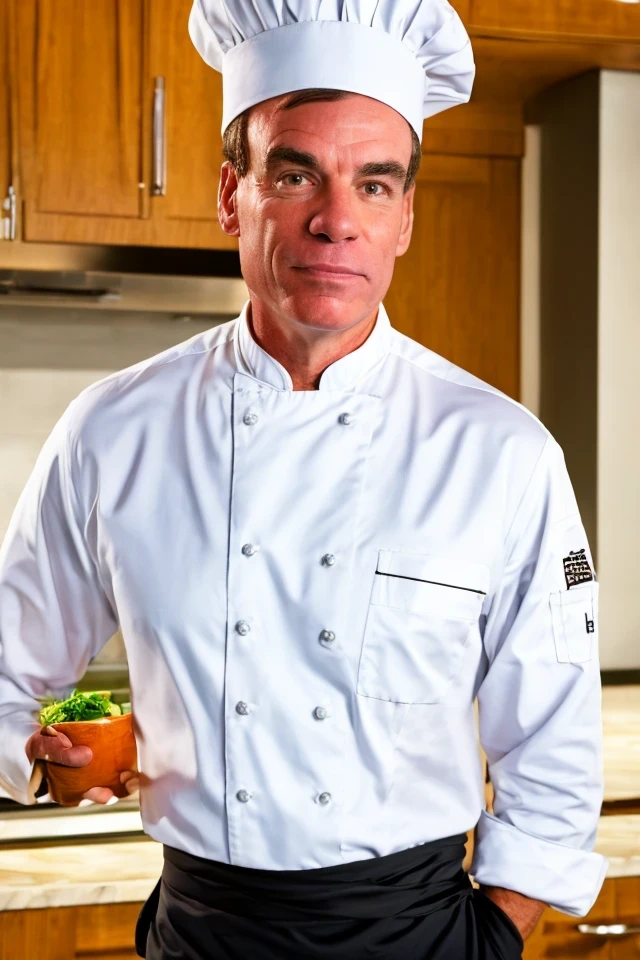 mark warner <lora:senate_091_mark_warner:0.65> , face closeup, face focus, shirt, formal, suit, collared shirt, white shirt, jacket,
wearing a chef hat and apron, with a kitchen in the background,
best quality, masterpiece, HDR, professional, studio quality, highres,
