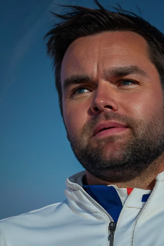 j. d. vance <lora:senate_070_j._d._vance:0.65> , face closeup, face focus, shirt, formal, suit, collared shirt, white shirt, jacket,
Wearing a classic astronaut suit, floating in space with Earth visible in the background,
best quality, masterpiece, HDR, professional, studio quality, highres,