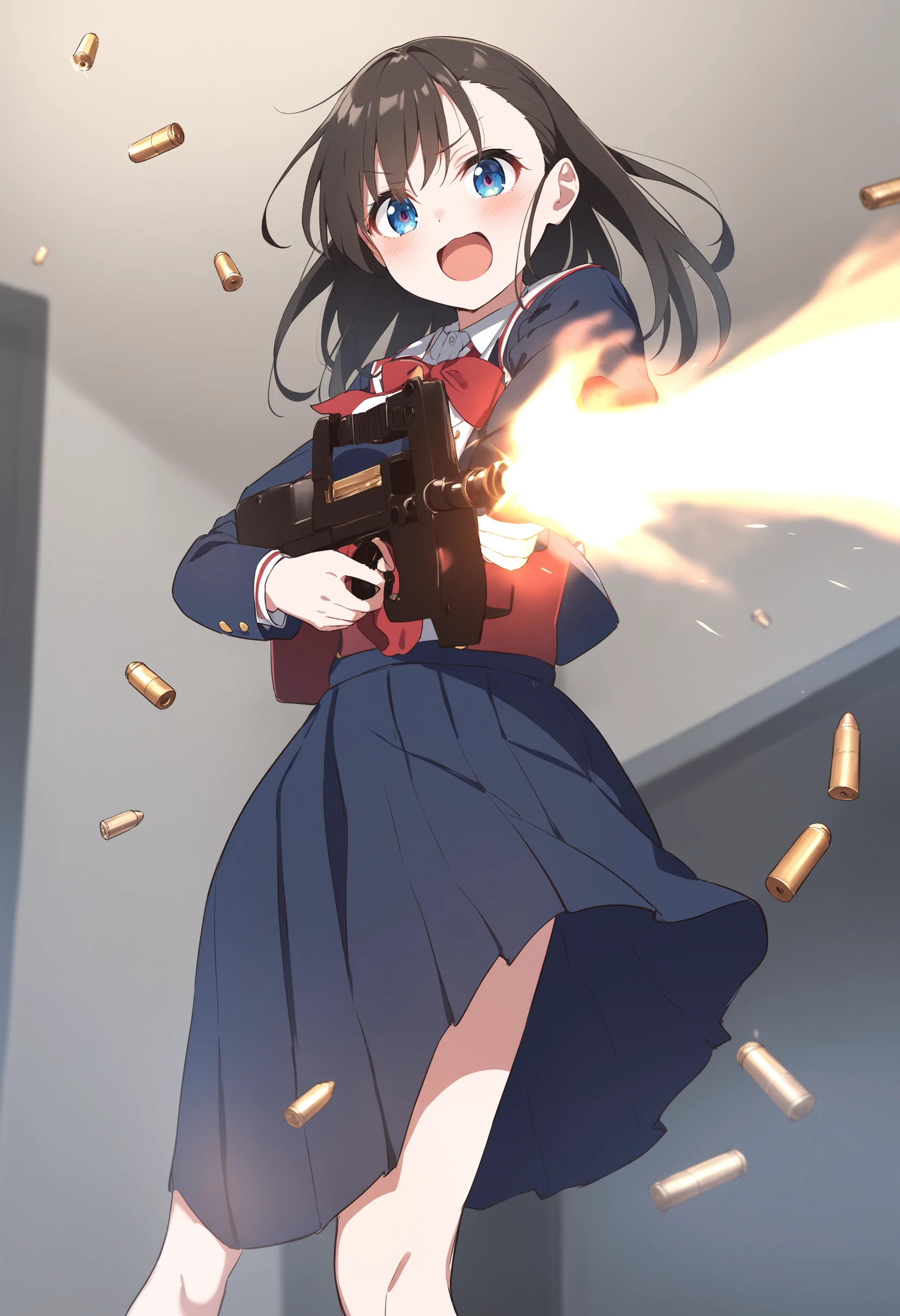 1girl,sincos, ningen mame, toosaka asagi,solo,medium breasts,school uniform,
P90, weapon, submachine gun, holding gun,firing, shell casing, muzzle flash, casing ejection, bullet, aiming, <lora:P90_XL_v1:0.7>
from below, feet out of frame, looking back, crazy smile, Buenos Aires city, open mouth,
best quality, very aesthetic, absurdres,