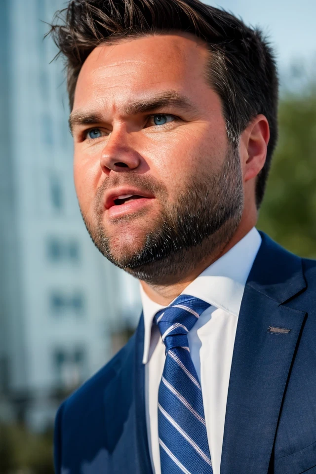 j. d. vance <lora:senate_070_j._d._vance:0.65> , face closeup, face focus, shirt, formal, suit, collared shirt, white shirt, jacket,
capitol hill at background,
best quality, masterpiece, HDR, professional, studio quality, highres,