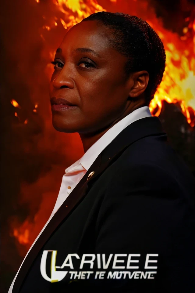 laphonza butler <lora:senate_010_laphonza_butler:0.65> , face closeup, face focus, shirt, formal, suit, collared shirt, white shirt, jacket,
explossion in the background, fire and smoke, poster,
best quality, masterpiece, HDR, professional, studio quality, highres,